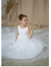 White Satin Tulle Flower Girl Dress Communion Dress